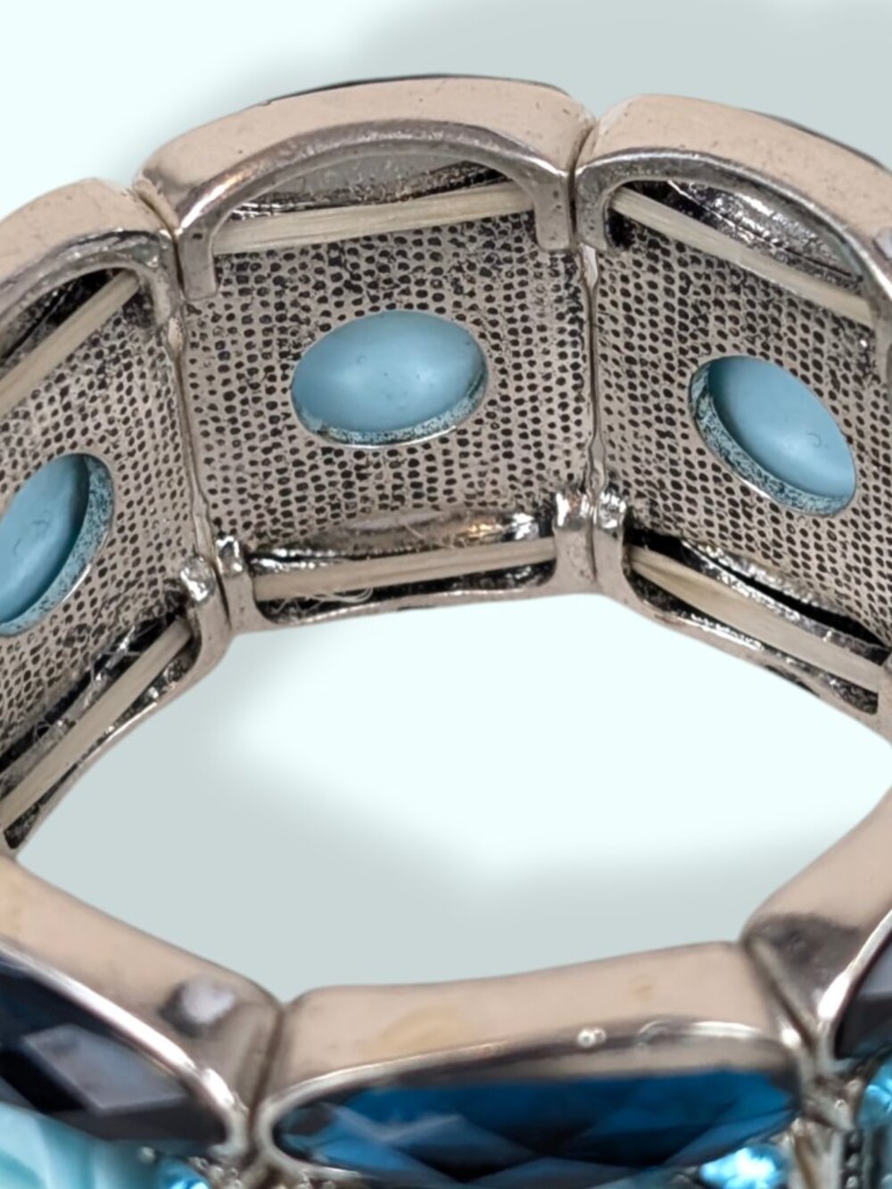 Blue Floral Rhinestone Stretch Bracelet - Picture 3 of 4